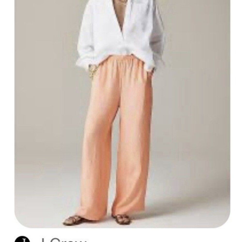 J.Crew Sz XL Relaxed Stratus Pants In Textured Satin Elastic Waist Peach NWT